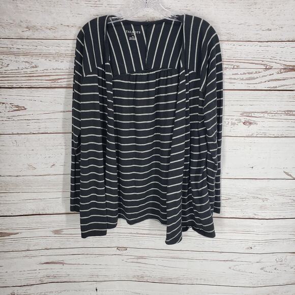 Talbots Women's Black Stripe Cardigan 100% Cotton Size XL - Picture 1 of 12